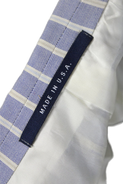Hickey Mens Blue Striped Cotton Blazer Button Closure Preppy Size 40