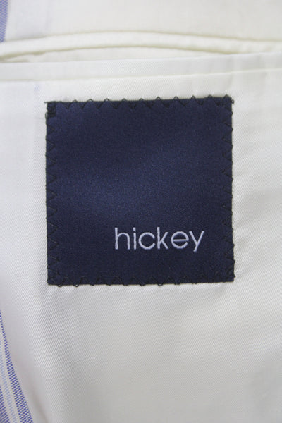 Hickey Mens Blue Striped Cotton Blazer Button Closure Preppy Size 40