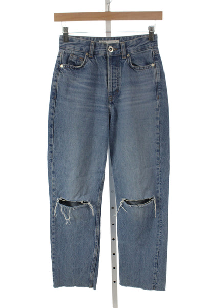 Zara Women Mom Jeans Blue High Rise Cotton 26 Inseam 90s Size 0