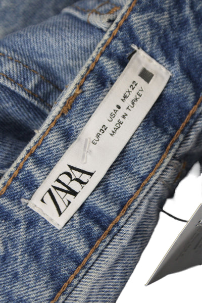 Zara Women Mom Jeans Blue High Rise Cotton 26 Inseam 90s Size 0