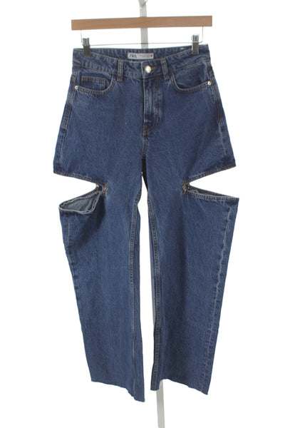 Zara Women Straight Jeans Blue High Rise 100% Cotton Size 2