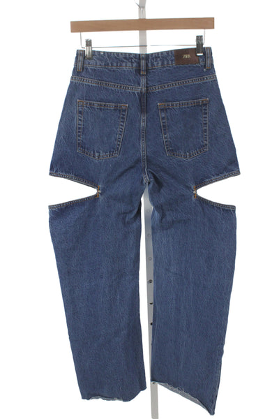 Zara Women Straight Jeans Blue High Rise 100% Cotton Size 2