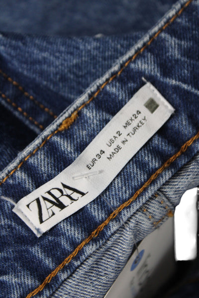 Zara Women Straight Jeans Blue High Rise 100% Cotton Size 2
