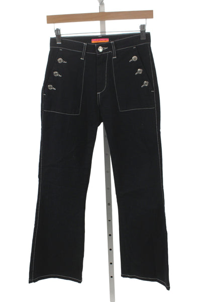 Vilagallo Women Black Cropped High Rise Jeans 97% Cotton Button Size 38