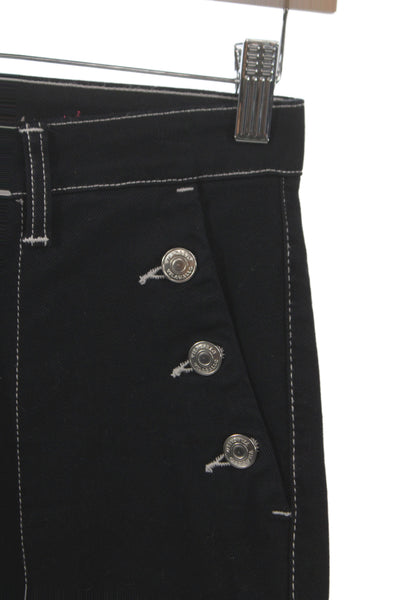 Vilagallo Women Black Cropped High Rise Jeans 97% Cotton Button Size 38
