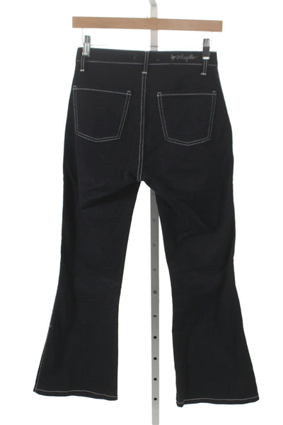 Vilagallo Women Black Cropped High Rise Jeans 97% Cotton Button Size 38