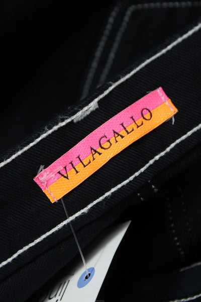 Vilagallo Women Black Cropped High Rise Jeans 97% Cotton Button Size 38