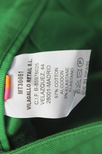 Vilagallo Womens Cropped Green Pants Button High Rise Size 38
