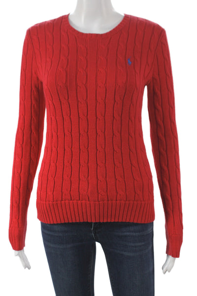 Polo Ralph Lauren Women Red Cotton Crewneck Pullover Long Sleeve Size XS
