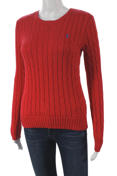Polo Ralph Lauren Women Red Cotton Crewneck Pullover Long Sleeve Size XS
