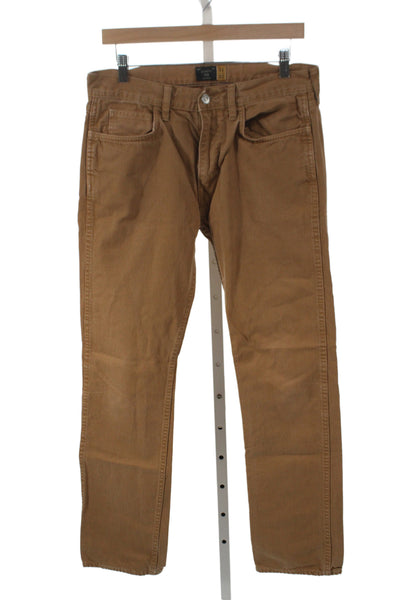 J Crew Mens Straight Brown Cotton Jeans Button Fly Size 31