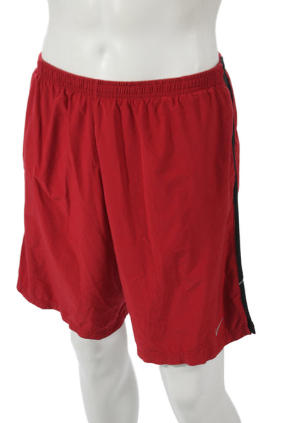Nike Mens Athletic Shorts Red Striped Drawstring Polyester Size L