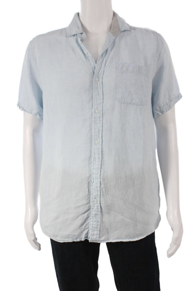 Saks Fifth Avenue Mens Linen Short Sleeve Button-Up Shirt Blue Collared Size M