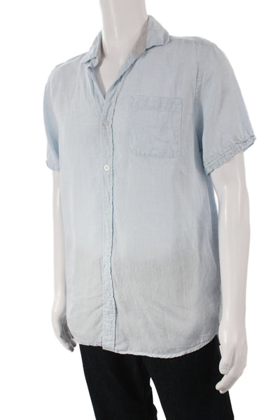 Saks Fifth Avenue Mens Linen Short Sleeve Button-Up Shirt Blue Collared Size M