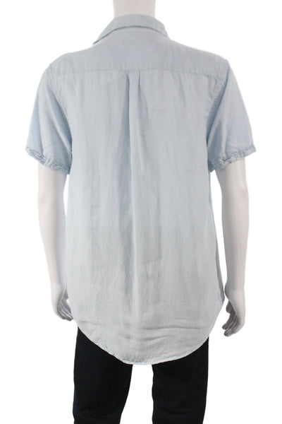 Saks Fifth Avenue Mens Linen Short Sleeve Button-Up Shirt Blue Collared Size M