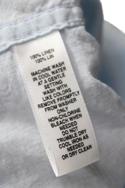 Saks Fifth Avenue Mens Linen Short Sleeve Button-Up Shirt Blue Collared Size M