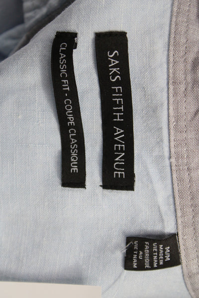 Saks Fifth Avenue Mens Linen Short Sleeve Button-Up Shirt Blue Collared Size M