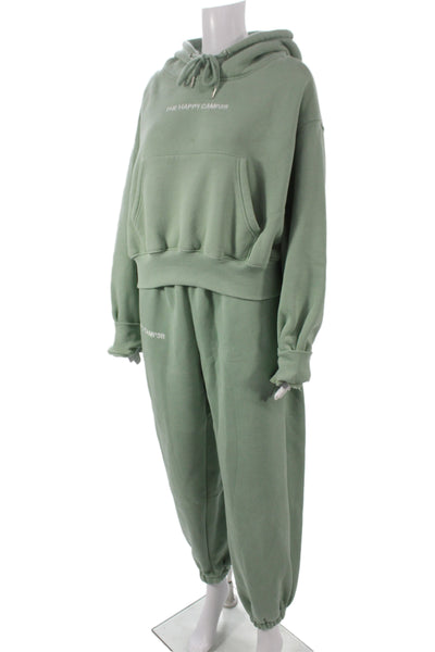 Happy Camp3r Womens Green High Neck Pullover Sweatsuit Organic Cotton Size M