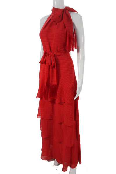 Whistles Womens Red Check Halter Maxi Dress Sleeveless Zip Boho Size 2