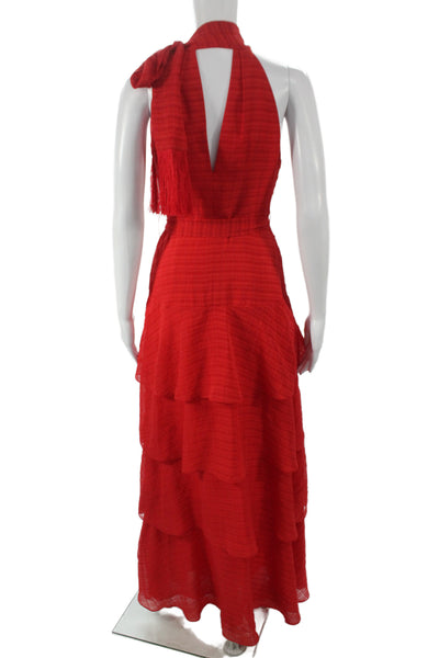 Whistles Womens Red Check Halter Maxi Dress Sleeveless Zip Boho Size 2