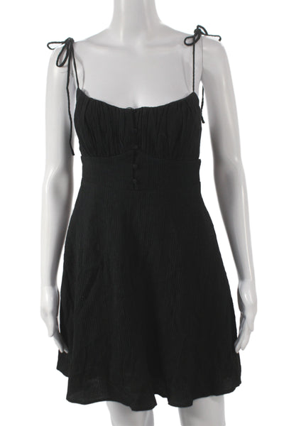ASTR Women Black Mini Dress Sleeveless Square Neck Rayon Button Casual Size S