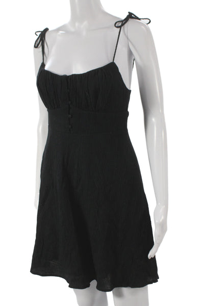 ASTR Women Black Mini Dress Sleeveless Square Neck Rayon Button Casual Size S