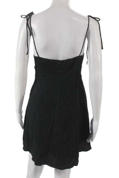ASTR Women Black Mini Dress Sleeveless Square Neck Rayon Button Casual Size S