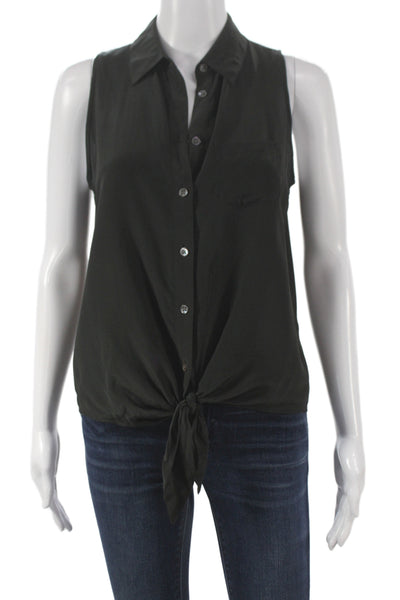 Equipment Femme Womens Basic Silk Collared Sleeveless Blouse Black Size XS