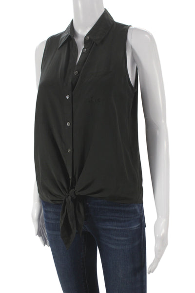 Equipment Femme Womens Basic Silk Collared Sleeveless Blouse Black Size XS