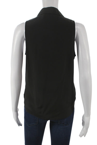 Equipment Femme Womens Basic Silk Collared Sleeveless Blouse Black Size XS