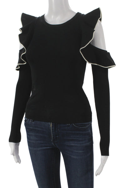 Whistles Women Black Pullover Sweater Long Sleeve Round Neck Viscose Size 2