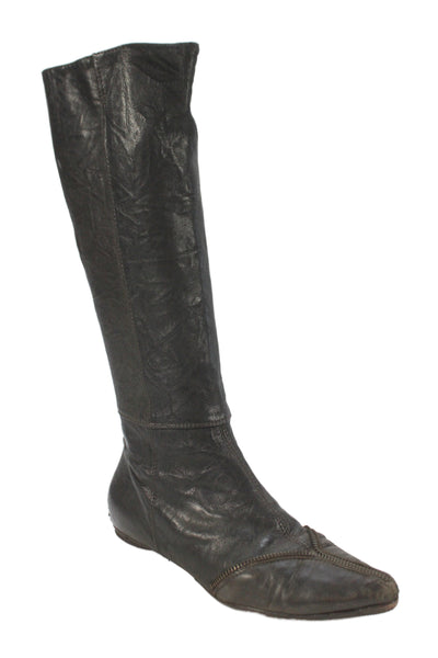 Twenty Two Womens Leather Zipper Detail Knee High Boots Shoes Black Size 8