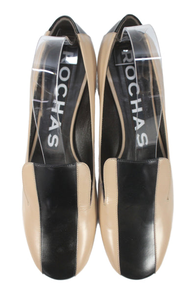 Rochas Womens Leather Color Block Slip On Flat Loafers Shoes Brown Black Size 8