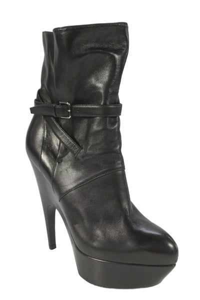 Yves Saint Laurent Womens Leather Platform Ankle Boots Shoes Black Sz 8.5