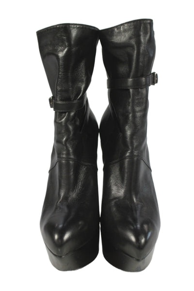 Yves Saint Laurent Womens Leather Platform Ankle Boots Shoes Black Sz 8.5