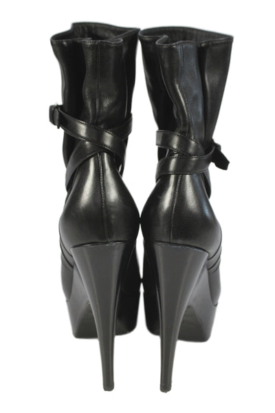 Yves Saint Laurent Womens Leather Platform Ankle Boots Shoes Black Sz 8.5