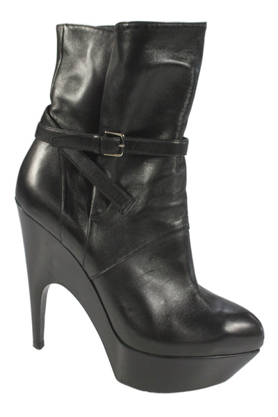 Yves Saint Laurent Womens Leather Platform Ankle Boots Shoes Black Sz 8.5