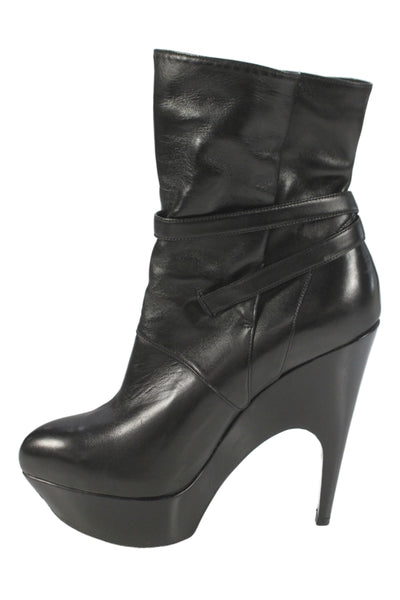 Yves Saint Laurent Womens Leather Platform Ankle Boots Shoes Black Sz 8.5