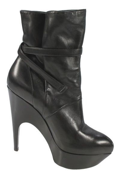 Yves Saint Laurent Womens Leather Platform Ankle Boots Shoes Black Sz 8.5