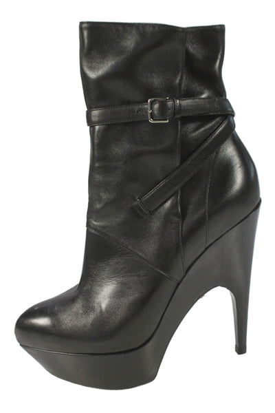 Yves Saint Laurent Womens Leather Platform Ankle Boots Shoes Black Sz 8.5