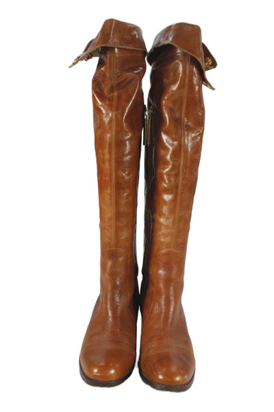 Pour la Victoire Womens Leather Over Knee High Boots Shoes Brown Size 8