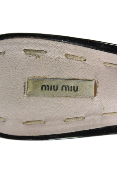 Miu Miu Womens Shiny Leather Platform Heels Slingbacks Shoes Black Size 8