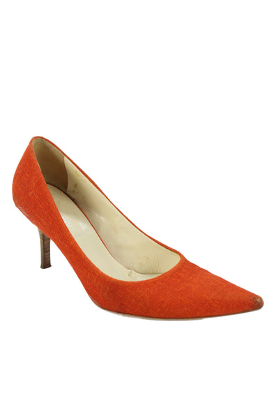 Miu Miu Womens Leather Pointed Toe Heels Pumps Shoes Orange Size 7