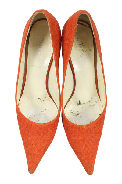 Miu Miu Womens Leather Pointed Toe Heels Pumps Shoes Orange Size 7