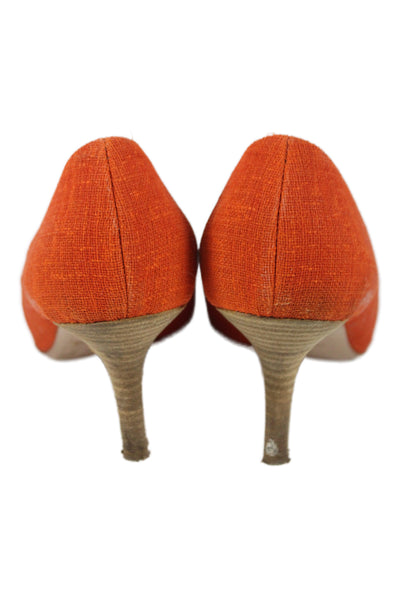 Miu Miu Womens Leather Pointed Toe Heels Pumps Shoes Orange Size 7