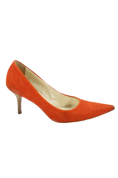 Miu Miu Womens Leather Pointed Toe Heels Pumps Shoes Orange Size 7