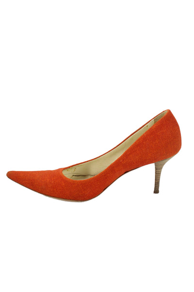 Miu Miu Womens Leather Pointed Toe Heels Pumps Shoes Orange Size 7