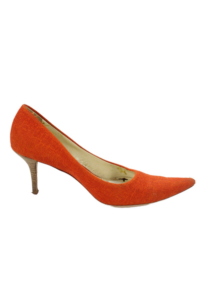Miu Miu Womens Leather Pointed Toe Heels Pumps Shoes Orange Size 7