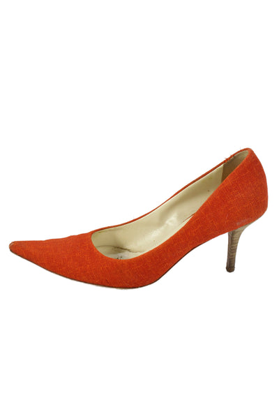 Miu Miu Womens Leather Pointed Toe Heels Pumps Shoes Orange Size 7
