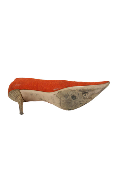 Miu Miu Womens Leather Pointed Toe Heels Pumps Shoes Orange Size 7